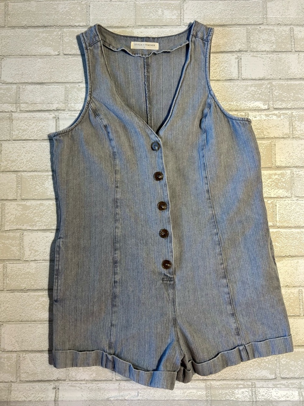 Stitch & Feather Light Blue Denim Romper